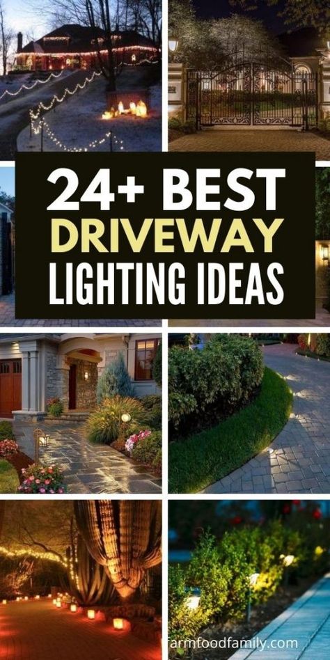 25 Best Driveway Lighting Ideas and Designs For Your Outdoor (2021) Solar Lights In Driveway, Front Garden Lighting, Long Driveway Lighting, Long Driveway Lighting Ideas, Driveway Lights Ideas, Driveway Lighting Post, Front Yard Lighting Ideas, Driveway Light Post, Long Driveway Landscaping