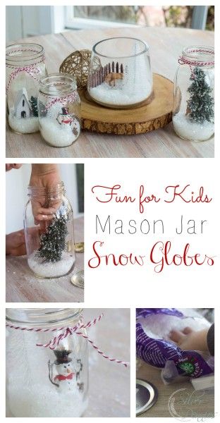 Fun for Kids Making Mason Jar Snow Globes Jar Snow Globes, Snow Globe Mason Jar, Globe Diy, Snow Globe Crafts, Jars Snow, Globe Crafts, Diy Snow, Diy Snow Globe, Diy Christmas Decor