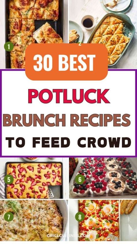 Brunch potluck food ideas: Discover 30 easy, crowd-pleasing dishes from savory casseroles to sweet pastries that are perfect for sharing at your next brunch gathering. Brunch Main Dish, Brunch Seafood, Brunch Potluck Ideas, Potluck Food Ideas, Brunch Potluck, Grad Brunch, Farewell Brunch, Brunch Ideas For A Crowd, Breakfast Potluck