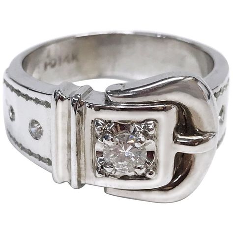 14 Karat Buckle Diamond Ring | From a unique collection of vintage Cocktail Rings at https://www.1stdibs.com/jewelry/rings/cocktail-rings/. Diamond Ballerina Ring, Geometric Diamond Ring, Three Diamond Ring, Triple Band Ring, Gemstone Diamond Ring, Vintage Cocktail Ring, Buckle Ring, Fancy Rings, Bold Rings