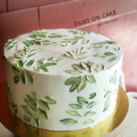 " Leaves " Paint on cake with buttercream. #buttecreamflowers #butterblossoms #leaves #paintwithknife #paintoncake #buttercreampainting Mousse Au Chocolat Torte, Cake With Buttercream, Cake Decorating Designs, Childrens Birthday Cakes, Painted Cakes, Savoury Cake, Fancy Cakes, Cake Decorating Tips, Smash Cake