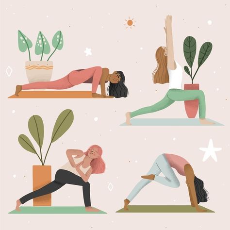 People doing yoga illustration concept | Free Vector #Freepik #freevector #people #design #hand #hand-drawn People Doing Yoga, Yoga Vector, Yoga Cartoon, Yoga Drawing, Yoga Themes, Yoga Illustration, Online Yoga Classes, Illustration Art Girl, Yoga Art