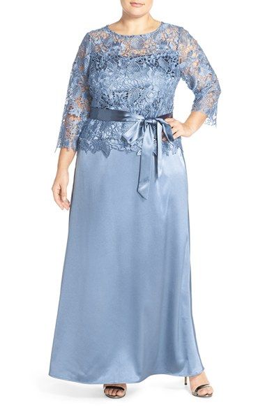 Marina Lace Bodice Mock Two-Piece Gown (Plus Size) Bride Groom Dresses, Dress Mother Of The Bride, Plus Size Wedding Guest Dresses, African Attire Dresses, Two Piece Gown, Mother Of The Bride Dresses Long, Lace Dress Design, Gown Plus Size, Mother Of Groom Dresses