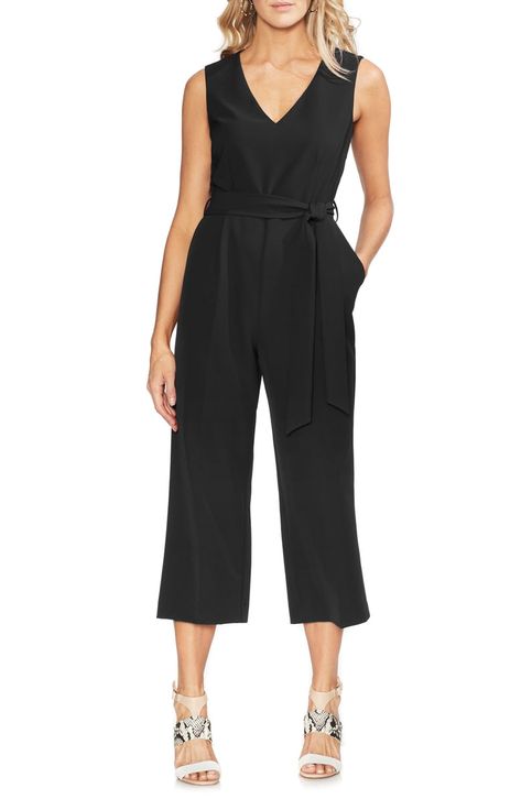 Free shipping and returns on Vince Camuto Belted Crop Jumpsuit at Nordstrom.com. <p>A matching belt adds the perfect touch of structure to this wide-leg, cropped jumpsuit.</p> Belt Jumpsuit, Jumpsuit Dressy, Cropped Jumpsuit, Jumpsuit Online, Plus Size Activewear, Virtual Closet, Jumpsuit Fashion, Sleeveless Jumpsuits, Dresses With Leggings