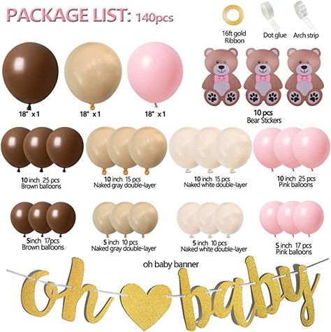 Pink And Brown Party, We Can Bearly Wait Pink, Brown And Pink Baby Shower Ideas, Pink And Brown Baby Shower Ideas, Bear Themed Baby Shower Ideas Girl, Pink And Brown Baby Shower, Brown Gender Reveal, Girl Bear Baby Shower Theme, Pink Bear Baby Shower Theme