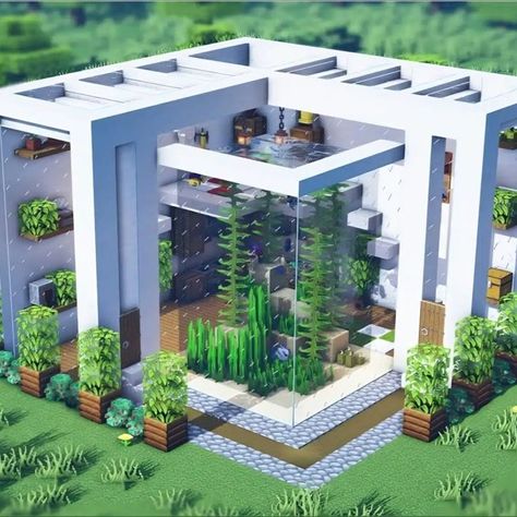 Fishtank Ideas Minecraft, Minecraft Fish Aquarium, Minecraft Modern Wall, Minecraft Aquarium House, Axolotl House Minecraft, Aquarium Minecraft Ideas, Minecraft Aquarium Building, Underwater Minecraft Houses, Minecraft School Ideas