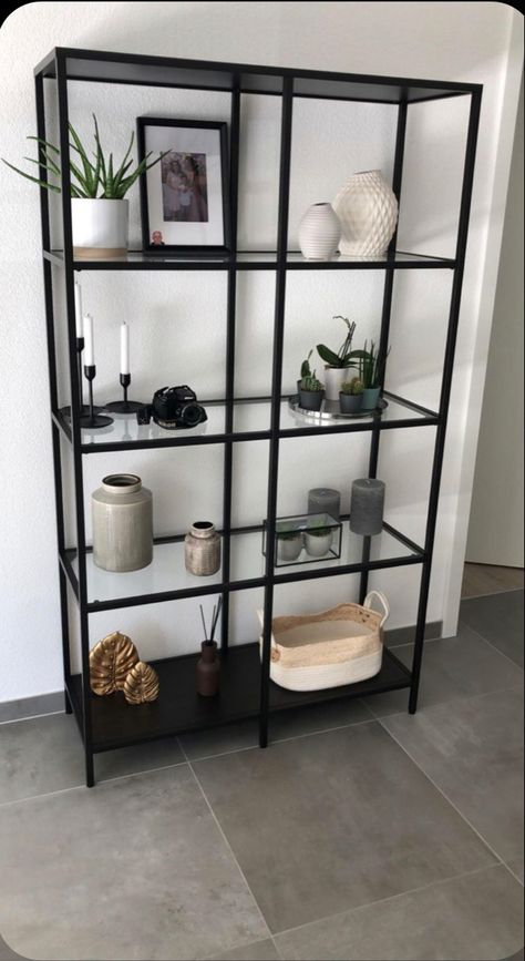 Console Shelf Decor, 5 Tier Bookshelf, Bookshelf With Storage, Frame For Living Room, Black Shelf, Indian Living Room, Shelf Decor Living Room, تصميم للمنزل العصري, 5 Shelf Bookcase