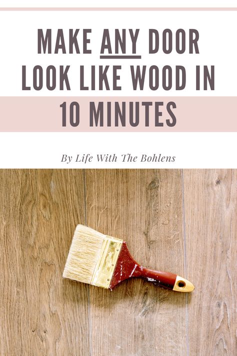 Make any door look like wood with this super easy DIY tutorial! It only takes 10 minutes. I just painted our steel door front door with this to give it a wood-grain look and it looks amazing. #BudgetDIY #homedecorideas #diyhomedecor #DIY #frontdoorcolors #frontdoorideas #wooddoor #easydiy #frontdoordecor #cheapdiyideas How To Make A Front Door Look Like Wood, How To Paint Faux Wood Grain Front Door, Paint Faux Wood Interior Doors, How To Make Your Front Door Look Like Wood, Faux Wood Painted Door, Faux Wood Painting Technique Front Door, Paint Door To Look Like Wood, How To Paint A Door To Look Like Wood, Faux Wood Front Door Diy