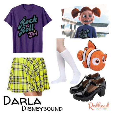 Darla Disneybound, Nemo Halloween, Finding Nemo Outfit, Nemo Outfit, Darla Finding Nemo, Red Head Halloween Costumes, Finding Nemo Costume, Nemo Costume, White Knee Socks