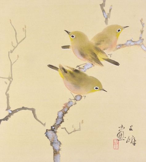 Japanese Bird Art, Japanese Calligraphy Art, Painting Japanese, Japanese Bird, Zen Painting, Japanese Illustration, Art And Crafts, Forbidden City, Japon Illustration