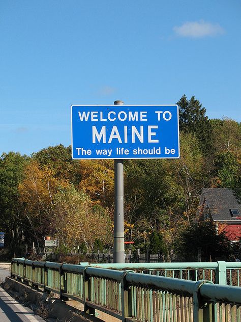 Who doesn't get the sense of overwhelming relief and excitement when they see this sign as you pass over the Piscataqua River Bridge on i95? http://www.visitmaine.net Moving To Maine, Maine Living, New England States, Maine Vacation, Maine Travel, Forest City, New Energy, Oh The Places Youll Go, Wonderful Places