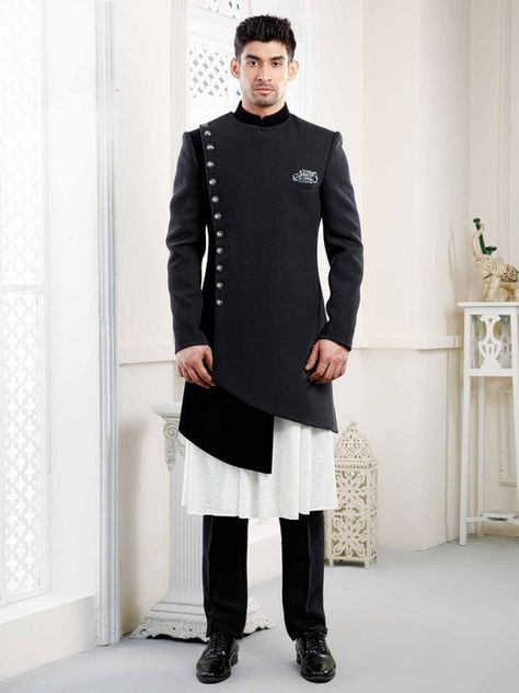 Check out this item in my Etsy shop https://www.etsy.com/uk/listing/699470535/overlapped-black-indowesternindo-western Indo Western For Men, Mens Wedding Suits, Groom Sherwani, Mens Wear Wedding, Wedding Dresses Men Indian, Mens Sherwani, Western Suits, Sherwani For Men, Kurta Men