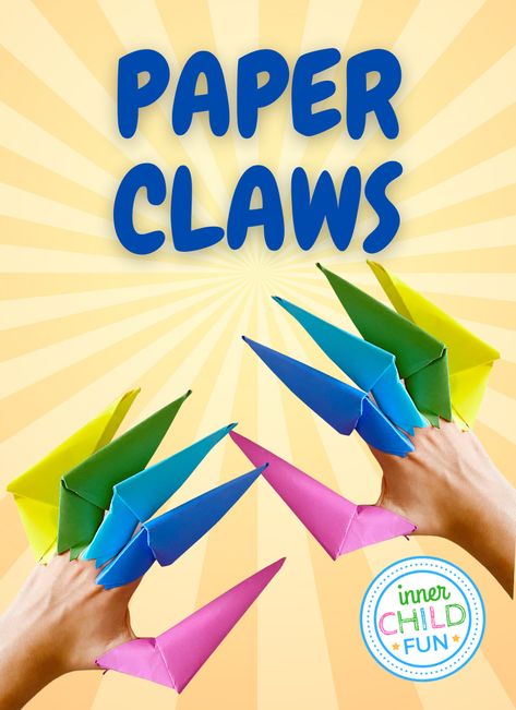 How to Make Paper Claws - Inner Child Fun Paper Claws Tutorial, Claws Tutorial, Paper Claws, Last Minute Halloween Costume, Last Minute Halloween, Rainy Day Crafts, Folding Origami, Last Minute Halloween Costumes, Crafty Kids