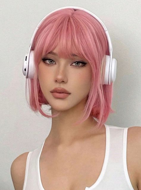 Pink Short Hair, Chemo Wig, Bob Hair Color, Bob Cut Wigs, Light Pink Shorts, Natural Hair Wigs, Halloween Wigs, Fake Hair, Pink Wig