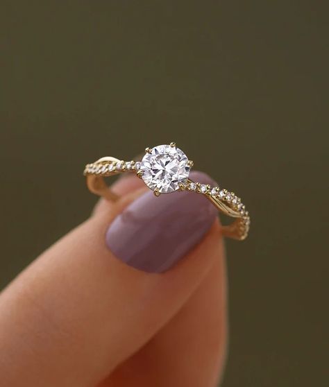 Diamond Engagement Rings | Melanie Casey Round Engagement Ring With Diamond Band, Wedding Rings Simple Gold, Round Diamond Rings, Melanie Casey, White Diamond Rings Engagement, Basket Setting, Sterling Silver Wedding Rings, Yee Haw, Twisted Band