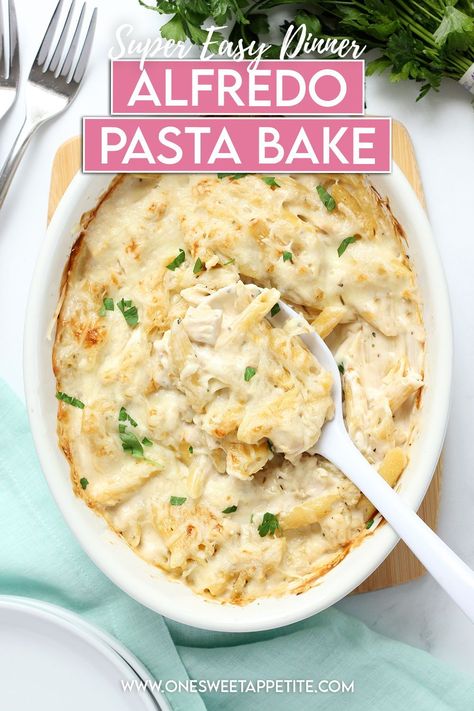 Backed Alfredo Pasta, Easy Baked Ziti With Alfredo Sauce, Fettucini Bake Pasta Dishes, Cheese Chicken Alfredo Pasta Bake, Alfredo Dump And Bake, Easy Alfredo Bake, Meatless Alfredo Pasta, Make Ahead Fettucine Alfredo, No Boil Alfredo Pasta Bake