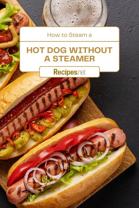 Steamed Hot Dogs on a Plate - How to Steam Without a Steamer Cooking Guide Steaming Hot Dogs, Steam Hot Dogs, How To Steam Hot Dogs, Steamed Hot Dogs, Hot Dog Game, Steam Cooking, Ingredient Substitutions, Simple Kitchen, Cooking Method