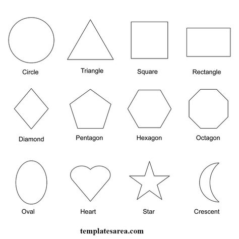 Free Printable 2D Shape Outline Templates Shapes Outline Free Printable, Shape Outlines Free Printable, Shapes Template Free Printable, Shape Stencils, Printable Outline, Learn Shapes, Toddler Lessons, Printable Shapes, Spatial Relationships