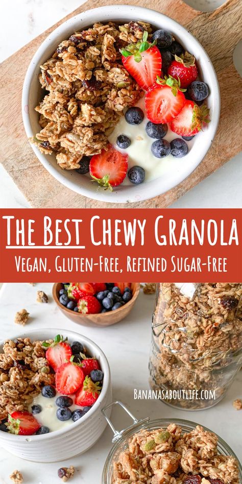 Chewy Granola Recipe, Sugar Free Granola Recipe, Granola Clusters Recipe, Gluten Free Granola Recipe, Soft Granola, Healthy Granola Recipe, Sugar Free Granola, Granola Recipe Healthy, Granola Clusters