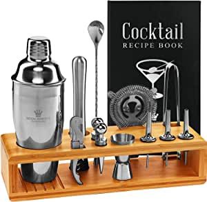 Cocktail Mixology Shaker Set - Bartender Set with an Elegant Bamboo Stand - Bar Accessories Kit including a Martini Shaker & Mixer Recipe Book – Unique Cool House Warming Gift for Men Husband Birthday Mixology Kit, Cocktail Bar Set, Bartender Set, Bartending Kit, Mixology Bar, Bartender Kit, Mixology Set, Cocktail Recipe Book, Cocktail Mixology