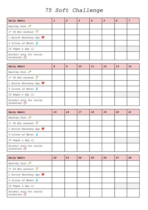 2024 75 Soft Challenge Tracker PDF instant Download - Etsy planneraddict #weeklymealplannertemplate #digitalplannergirl🛠️. 75 Day Soft Challenge Free Printable, 75 Day Soft Challenge Tracker Free Printable, 75 Day Soft Challenge Tracker Free, 75 Soft Template, Hattie Aesthetic, 75 Soft Challenge Tracker Free Download, 75 Soft Aesthetic, 75 Soft Challenge Rules, Soft 75 Challenge