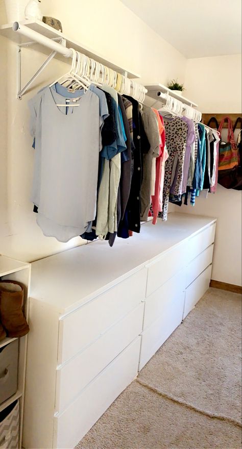 Malm Dresser In Closet, Closet With Dresser Inside, Dresser In Closet, Malm Dresser, Ikea Dresser, Open Wardrobe, No Closet Solutions, Closet Design Layout, Drawers Bedroom