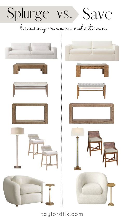 Splurge vs. Save — Taylor Dilk Save Or Splurge Furniture, Splurge Vs Save Home Decor, Save Vs Splurge, Coffee Table Square, Book Decor, Having A Baby, Hawks, Living Room Sets, Furniture Making