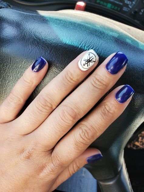 Yamaha Blue Nails, Bike Nails Design, Bike Nails, Yamaha Nails, Dirt Bike Nails, Motocross Nails, Moto Nails, Supercross Nails, Racing Nails