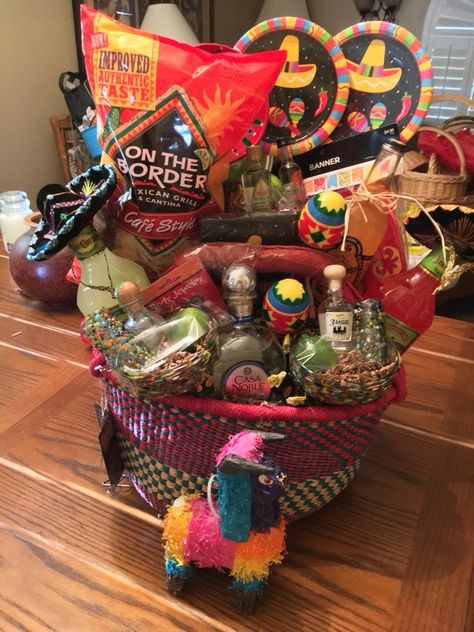 Mexican Theme Basket, Taco Basket Ideas, Taco Night Basket Ideas, Mexican Raffle Basket Ideas, Cinco De Mayo Basket Ideas, Mexican Themed Gift Basket Ideas, Fiesta Basket Ideas, Fiesta Gift Basket Ideas, Auction Gift Ideas