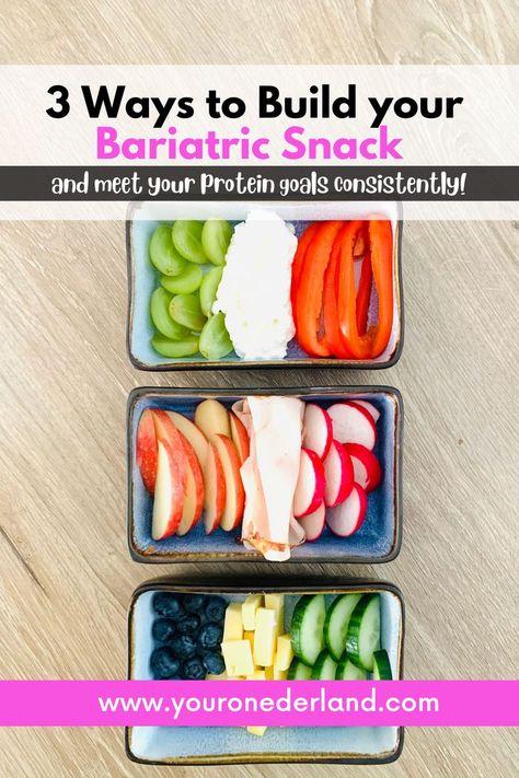 This pin shows 3 different bariatric friendly snack boxes. All 3 bariatric diet recipes have 2 fiber sources and a protein source so you can meet your bariatric goals more easily. Bariatric Sleeve Snacks, Bariatric Eating After Surgery Meals, Gastric Bypass Snacks, Bariatric Recipes Sleeve Meal Prep, Bariatric Grocery List, Bariatric Tips And Tricks, Pre Bariatric Diet Plan, Bariatric Snacks On The Go, Bariatric Snack Ideas