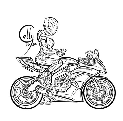 Kawasaki Ninja Sketch, Kawasaki Ninja Drawing, Kawasaki Ninja H2r Drawing, Kawasaki Drawing, Red Kawasaki Ninja, Ninjas Art, Kawasaki Tattoo, Bike Reference, Kawasaki Logo