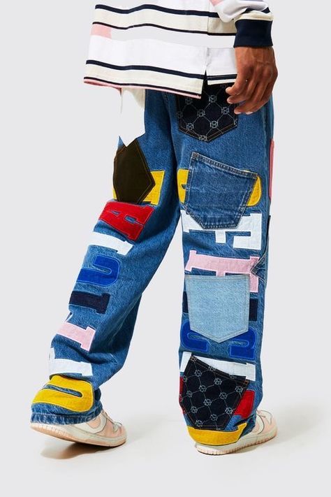 Mens Patchwork Jeans, Denim Diy Clothes, Outfits Jeans, Custom Jeans, Men's Outfits, Mens Outfit Inspiration, Outfit Jeans, Denim Diy, Patchwork Jeans