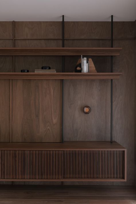 Home In Nature, Japanese Inspired Home, Carpentry And Joinery, Walnut Shelves, Byron Bay Australia, The Local Project, Cabinetry Design, Australian Homes, Japanese House