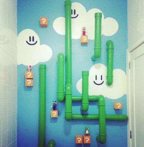 HE:labs Super Mario themed toilets on Behance Super Mario Bros Bathroom Ideas, Mario Themed Bathroom, Super Mario Room Diy, Mario Bathroom Decor, Mario Bathroom Ideas, Princess Peach Bedroom Ideas, Super Mario Themed Bedroom, Nintendo Game Room, Super Mario Room Ideas Boys