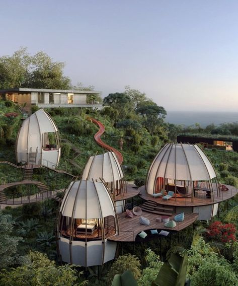 art villas resort in costa rica to welcome cone-shaped pods Healing Center, Resort Architecture, Tree House Designs, Resort Design, Dome House, Resort Villa, Design Hotel, A Hill, House In The Woods