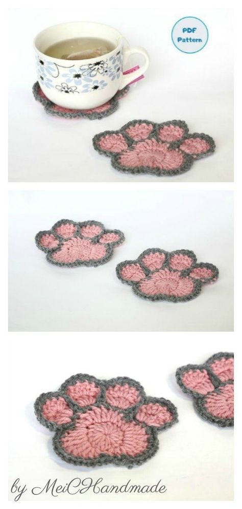 Dog Paw Coasters Crochet Pattern, Free Crochet Paw Print Pattern, Paw Print Crochet Coaster, Crochet Dog Paw Print Free Pattern, Crochet Paw Coaster, Crochet Animal Faces Free Pattern, Paw Coaster Crochet Pattern, Paw Print Coaster Crochet Pattern Free, Cat Paw Crochet Pattern