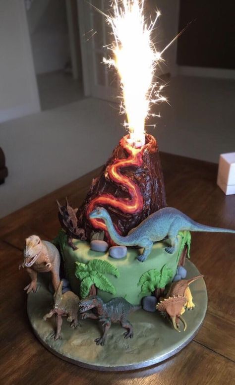 Volcano Cake, Dinosaur Birthday Theme, Jurassic Park Birthday, Erupting Volcano, Dinosaur Birthday Party Decorations, Dino Cake, Dinosaur Birthday Cakes, Park Birthday, 4th Birthday Cakes