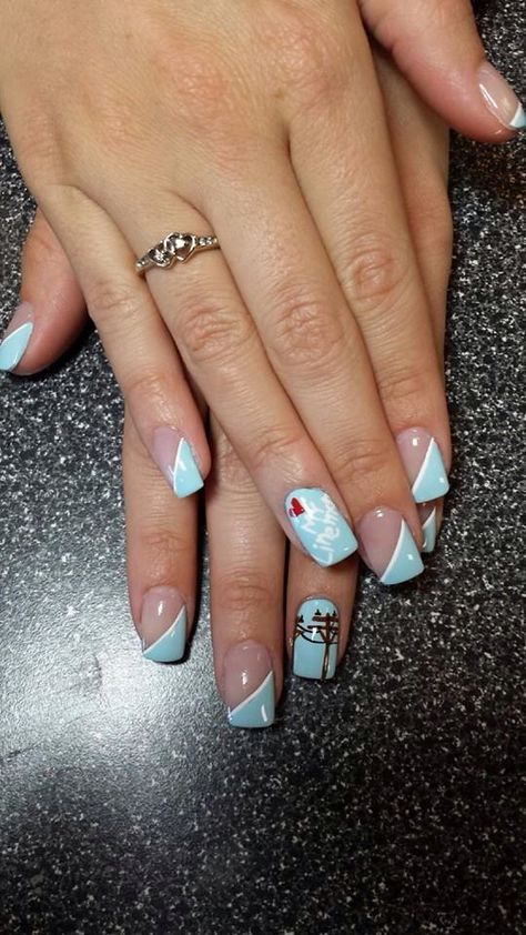 Lineman nails Power Lineman Decor, Lineman Love, Wife Nails, Lineman Wife, Power Lineman, Cruise Nails, La Nails, Manicure Ideas, Nail Polish Designs