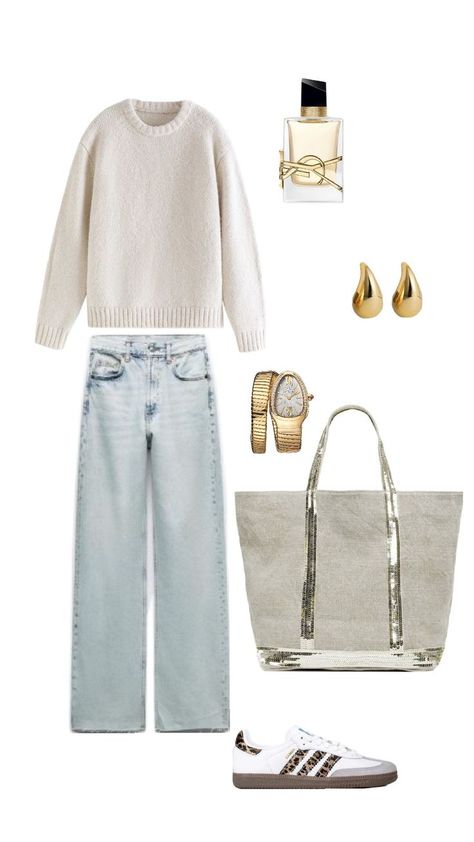 Everyday Zara Shoulder Bag With Gold-tone Hardware, Affordable Zara V-neck Sweater, Zara Shoulder Bag With Gold-tone Hardware, Zara Beige V-neck Top, Zara Beige V-neck Sweater, Look Zara, Everyday Outfits, Zara