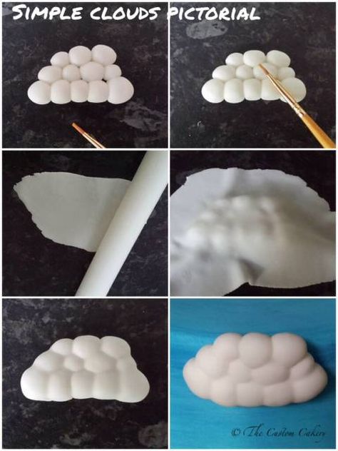 Hello all I’ve made clouds on two cakes recently and wasn’t happy with the first so tried a different technique. I’m certainly not the first to use it I’m sure but I made a simple photo tutorial for the people who follow my facebook page so... Diy Frosting, Cloud Cake, Frosting Techniques, Unicorn Birthday Cake, Cake Topper Tutorial, Fondant Cake Toppers, Fondant Tutorial, Fondant Toppers, Fondant Figures