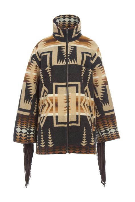 Most Orders Ship within 1-2 Business Days Fully Lined slouch jacket with set in sleeves, chest seam pockets, welted waist pockets and CF zipper fastening. Calf suede fringe across back and back sleeve seams. Unnapped Pendleton blankets: 82% Wool, 18% Cotton. Silk Rayon peachskin lining. One of the most popular designs ever made by Pendelton, crafted of USA-made wool from their Oregon mill. In 1923, President Warren Harding and his wife Florence came west to dedicate a portion of the old Oregon T Warren Harding, Pendleton Blankets, Chief Joseph, Shaggy Long Hair, Pendleton Blanket, Pendleton Jacket, Saddle Blanket, Sweat Dress, Hooded Cloak