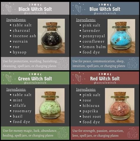 Witchy Jar Ideas, Potions Party, Witchy Advice, Magickal Recipes, Witch Salts, Witches Cabinet, Witch Practice, Witch Salt, Spell Journal