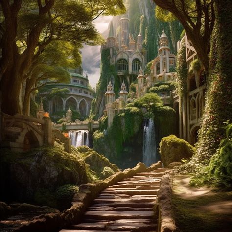 Elf City, Elven City, Hyrule Castle, Strange Planet, Fantasy Town, Elves Fantasy, Fantasy Forest, Fantasy House, Fantasy City