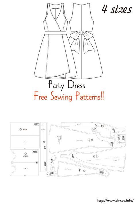 This is the pattern of a Party Dress. cm size(A4 size) Ladies'-S,M,L,LL Dress Patterns Sewing, Formal Dress Patterns, Party Dress Patterns, Basic Dress Pattern, Dress Sewing Patterns Free, Bjd Clothes, Corset Sewing Pattern, Maxi Rok, Free Sewing Patterns