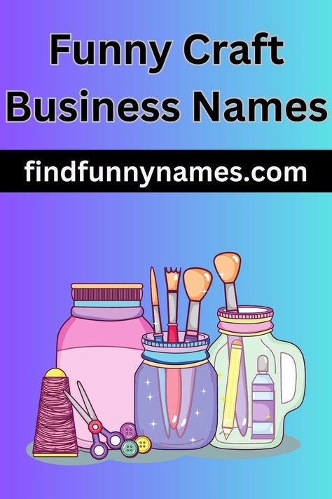 Look no further! We've got a list of funny craft business names that are sure to grab attention and boost your brand's appeal. Whether you're a crafty individual or running a craft shop, these names will add a touch of humor to your brand and make it memorable. So, get ready to unleash your creativity and have some fun with these hilarious craft business names. #craftbusiness #crafting #funnybusinessnames #branding #businessnames #handmade. Creative Names For Art Business, Funny Business Names, Email Name Ideas, Creative Business Names List, Craft Business Names, Gift Shop Names, Funny Taglines, Cute Business Names, Pun Names