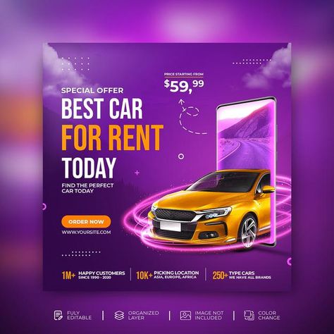 Car rental sell promotion social media i... | Premium Psd #Freepik #psd #background #business-card #flyer #wedding Facebook Ads Design, Car Advertising Design, Rent Car, Advertising Flyers, Banner Ads Design, Graphic Design Photoshop, Social Media Design Inspiration, Car Advertising, Truck Design