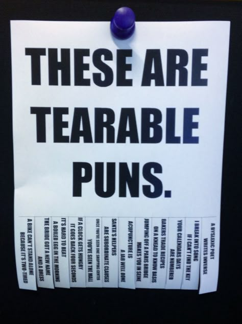 "Tearable Puns" in the Midland County Public Library teen area. Passive Programs, Corny Jokes, Bad Puns, Teen Posts, Library Displays, Program Ideas, Library Ideas, Laughter Is The Best Medicine, Funny Puns