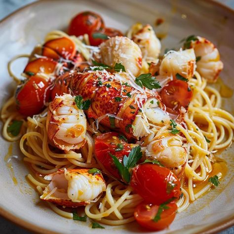 This luxurious Buttered Lobster Pasta with Cherry Tomatoes is a decadent treat, perfect for special occasions or whenever you want to indulge!... https://northeastnosh.com/buttered-lobster-pasta-with-cherry-tomatoes/ #northeastnosh #lobster #butteredlobster #lobsterpasta #pasta #datenight #romnticdinner #quickdinner #30minutesorlessmeal #food #foodie Lobster Pasta Recipe, Pasta With Cherry Tomatoes, Lobster Pasta, Summer Chicken Recipes, Summer Chicken, Cherry Tomato Pasta, Bbq Food, Lobster Recipes, Food Obsession