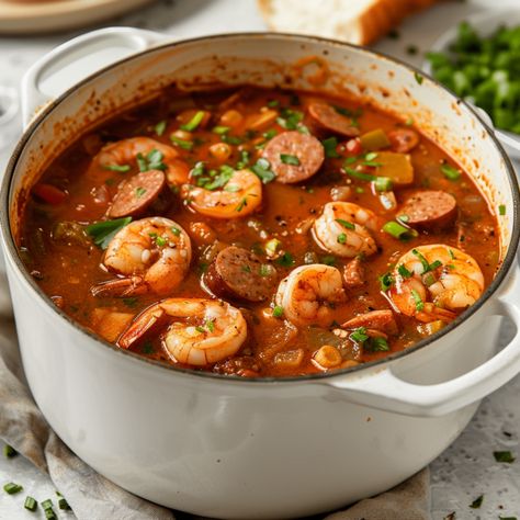 Easy Shrimp and Sausage Gumbo - Krystel's Cooking Spicy Gumbo Recipe, Spicy Gumbo, Shrimp Gumbo Recipe, File Powder, Gumbo Ingredients, Louisiana Gumbo, Easy Gumbo, Gumbo Recipe Easy, Shrimp And Sausage Gumbo