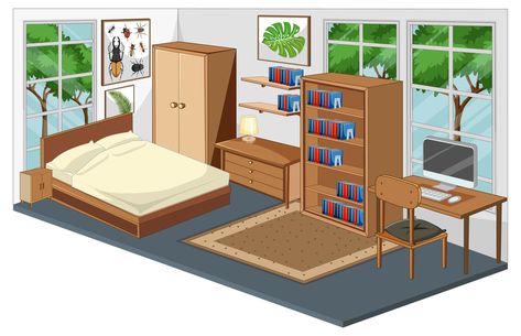 Cartoon Interior Design, House Interior Cartoon, Loft Style House, Cartoon Construction, Building Cartoon, Cartoon Bedroom, Anime Houses, White Walls Living Room, Bedroom Cartoon